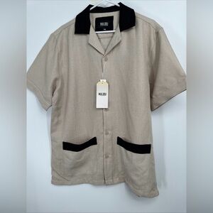 Malibu Drill Clothing Co Shirt Mens Medium Linen Look Textured Fabric Hawaiian